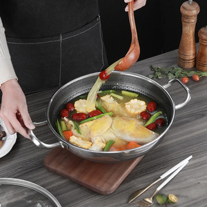 <span class=keywords><strong>Wok</strong></span> de Cocina de Doble Cara con Diseño de Panal, Antiadherente, Multiusos, de Acero Inoxidable, con Tapa de Vidrio - Product Image 2