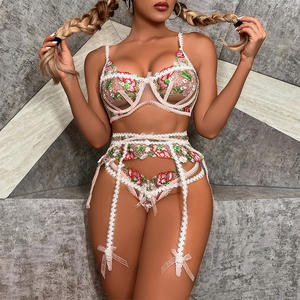 3 parça kadın intimates lingerie evlilik için seksi tasarımlar beyaz sütyen ilmek ile ayarla - Product Image 4