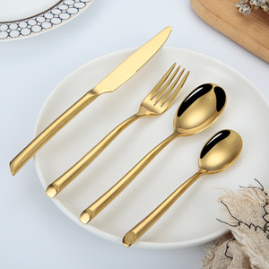 Nieuwe Creatieve Ronde Handgreep 304 Roestvrij Staal Goud Bestek Steak Mes Vork Dessert Lepel <span class=keywords><strong>Set</strong></span> Zilverwerk Bruiloft Bestekset - Product Image 2