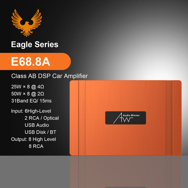 AudioWinner E68.8A Compact Car DSP Amplifier with 31 Band EQ BT and 8 RCA Output for Audio Upgrade