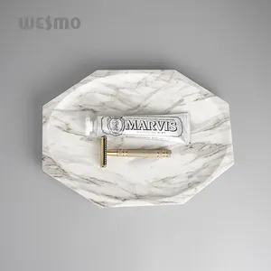 Juego de accesorios de baño con estampado de mármol de resina, bandeja de mesa de decoración