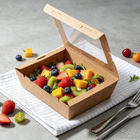 Boîtes d'emballage alimentaire en papier kraft brun jetables personnalisées avec logo, fenêtre simple, étanches, écologiques, couvercle épaissi, vente en gros