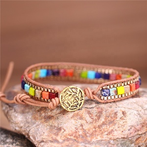 Vòng tay đá 7 luân xa nữ, dây chuyền vàng hộp, hạt da dệt, vòng tay phong cách Bohemian, trang sức dành cho thiếu nữ, bán sỉ - Product Image 2