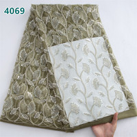 Luxe vert menthe français perlé Tulle maille dentelle tissu avec paillettes en gros dentelle africaine pour les femmes robes de mariée 4069