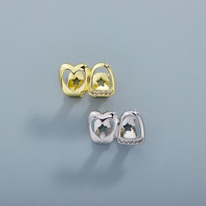 Vrouwen K9 Tanden Goud Open Gezicht Hartvormig Raam Grillz 18K Verguld Messing Metalen Zirkonia Diamanten 2 Tanden Grillz - Product Image 2