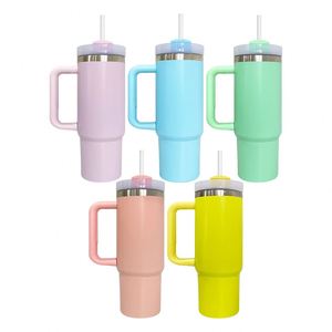 Coffee Mugs Drinking Cup With Straw Blank Sublimation <b>Macaron</b> 30oz Tumbler Laser Engraved Logo Design - Product Image 1