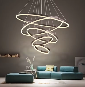 Luz colgante de techo de cristal gris humo moderna decorativa LED anillo grande hecho a medida con anillos de cristal de alumbre - Product Image 2