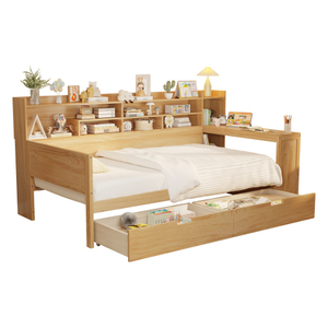 Modern Solid Wood Full/<b>Queen</b> <b>Size</b> Daybed with Storage Shelves Two Storage Drawers Desk-Eco-Friendly & Durable Bedroom <b>Bed</b> - Product Image 3
