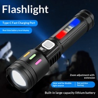 Linterna LED Portátil con Pantalla LCD Digital de Batería, Recargable por USB, Zoom, Haz Ajustable, Clasificación IP55, Distancia del Haz de 200-300M