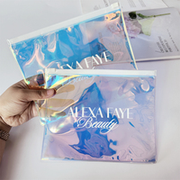 Bolsa de embalaje de PVC transparente láser personalizada de lujo con cremallera, bolsa holográfica reutilizable con cierre de cremallera para ropa, impresión de bolsas de plástico Ziplock