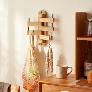 Adjustable Wooden <b>Wall</b> <b>Mounted</b> Coat Rack With Hooks Storage <b>Shelf</b> Nordic Style Rectangle Solid Wood 5 Layers Natural Color - Product Image 1