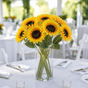 <span class=keywords><strong>Girasole</strong></span> Artificiale All'Ingrosso 45cm (17.7 Pollici) Stelo Singolo Testa da 13.5cm in Seta per Autunno, Ringraziamento, Matrimoni, Feste e Decorazioni Domestiche - Product Image 6
