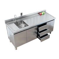 Koffiezettafel op maat met spoelbak, commerciële waterbar, werktafel voor melktheewinkel met afvoergat en opbergkast