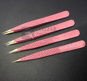 Pince à épiler pour cils en acier inoxydable à poignée diamantée en or rose pailleté en acier japonais pince à épiler en acier vente en gros - Product Image 2