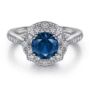 s925纯银微镶嵌彩宝锆石蓝绿色宝石欧美时尚戒指