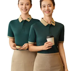 Hostess Cotton Shirt Restaurant Hostess Uniforms Lapel Cafe Bar Short Sleeve Restaurant Manager Uniforms Polo Shirt