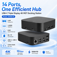 Dock USB-C Triple Display 14in1 MST, 1HDMI+2DP 4K60Hz, 5x10Gbps USB3.2, Gigabit LAN, Lubang Kunci Anti-maling, Stasiun Docking Laptop ABS
