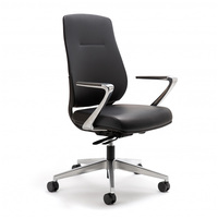 Chaise de bureau de direction pivotante ergonomique moderne, revêtement en cuir PU, accoudoirs fixes, hauteur réglable, base en aluminium