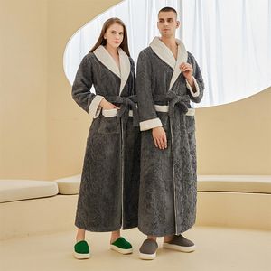 Luxuriöses Leichtgewichtiges Doppellagiges Verdicktes <span class=keywords><strong>Flanell</strong></span>-Nachthemd Herbst Winter; Herren Extra-Langes Übergroßes Jacquard-Gefüttertes Nachthemd - Product Image 3