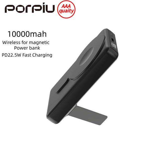 Magnetic Ultra-thin 2-in-1 Wireless Power Bank 10000mAh Bracket PD22.5W Fast Charging LED Display Type-C Input