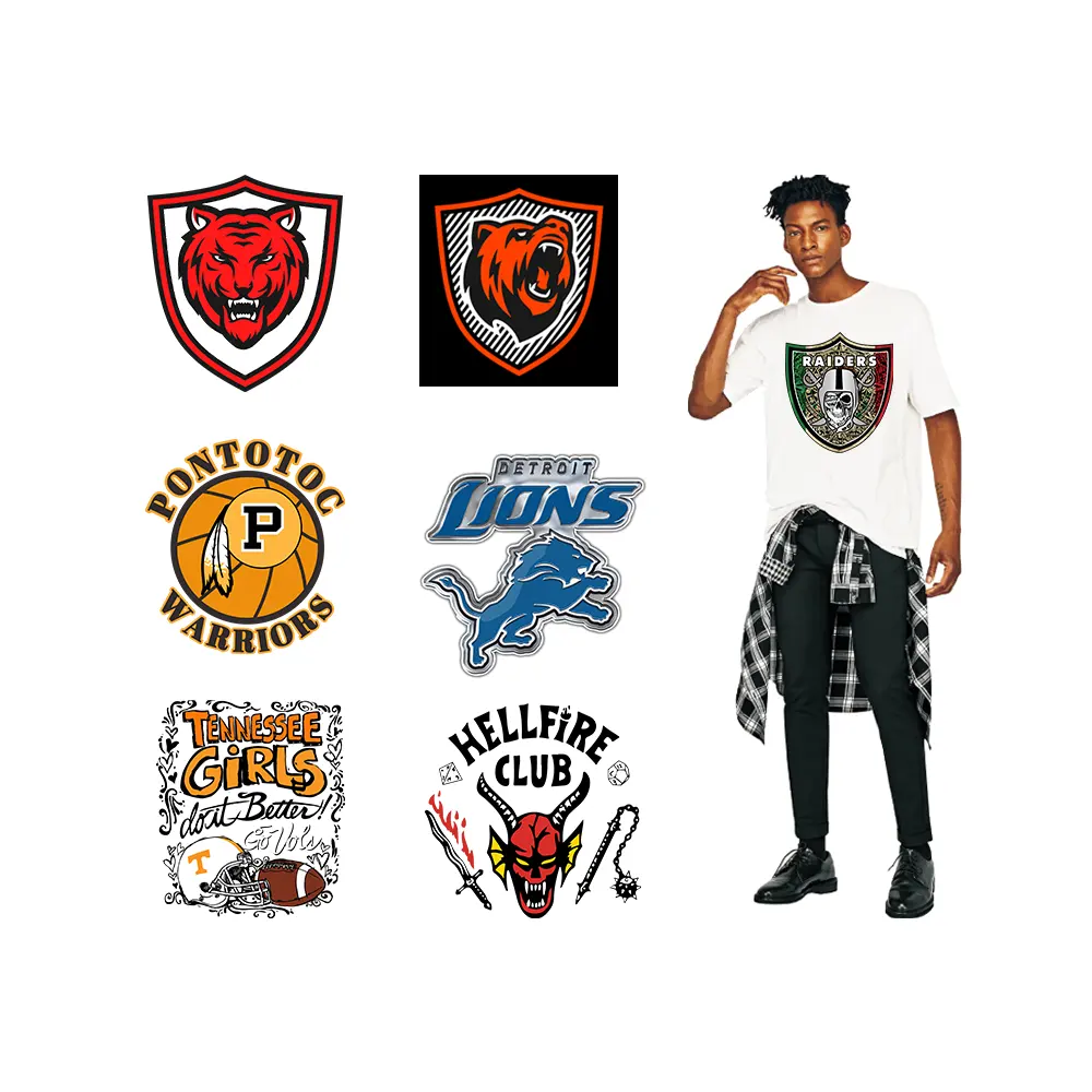 Logo tim basket rugbi football kustom pada transfer besi, untuk pakaian transfer dtf siap untuk menekan transfer panas