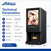 Machine à café instantanée commerciale AIDEWO 78TK, 3 réservoirs de poudre, distributeur de boissons chaudes et de chocolat, pour bureau, hôtel, café, noir, 160