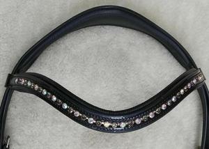 Más Vendido: Brida Western de Cuero Genuino de Alta Calidad con Acabado Brillante y Patente, Diadema Ondulada y Cristales Bicolor AB+BD - Product Image 3