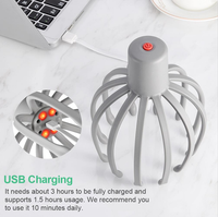 Masseur de tête automatique galvanique intelligent à lumière LED rouge et vibrations, sans fil, électrique, en plastique, à griffes de pieuvre, pour le cuir chevelu et le soulagement du stress