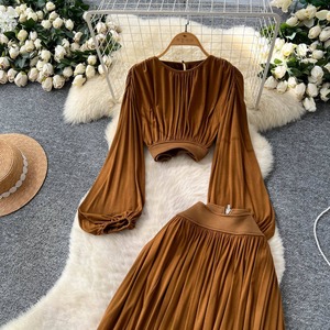 Conjunto de Dos Piezas para Mujer, Blusa Formal y Falda de Chifón con Abertura Lateral, Cintura Alta, Manga Farol, Estilo Casual, Garantía de Calidad - Product Image 6