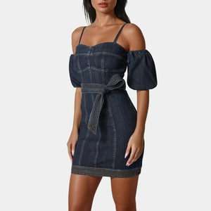 Nouvelle Robe Courte en Jean Sexy et Élégante pour Femme, Style Décontracté d'Été, avec Ceinture Extensible, Manches Bouffantes Classiques - Product Image 1