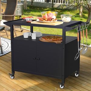 Movable Durable Multi-Function Outdoor Kitchen <b>Island</b> with 403 Stainless Steel Top BBQ Prep <b>Table</b> Storage Cart for Backyard BBQ - Product Image 3