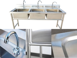 VICTORY KITCHEN Venta caliente Tres compartimentos de acero inoxidable Triple Bowl Utilidad comercial Fregadero Equipo de catering - Product Image 6