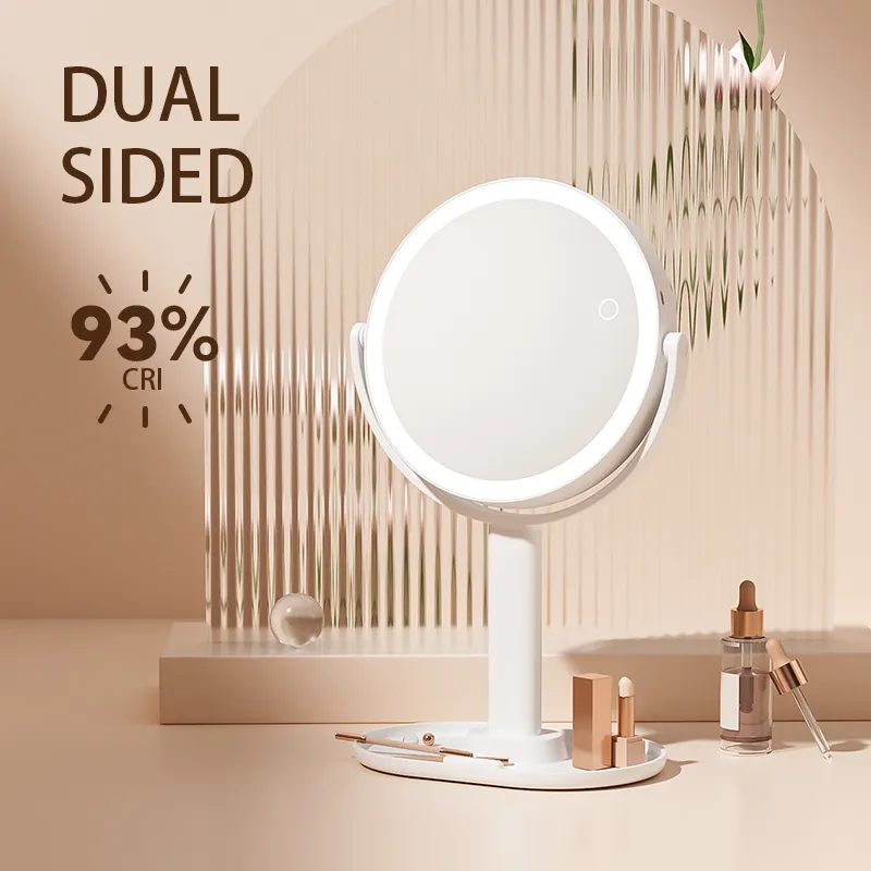 Double Sided 360 Degree Rotation 1X/10X Standing Magnifying Bathroom Makeup Mirror with Light