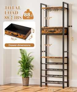 Meuble à vin sur pied pour 16 bouteilles avec porte-verres à vin et tiroirs pour bar à domicile, salon - Product Image 5