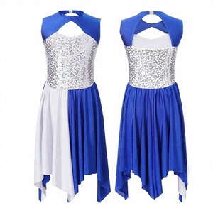 Vestido de Baile Azul y Blanco para Mujer, con Estampado Brillante, Dobladillo Asimétrico, Spandex y Poliéster, para Actuaciones - Product Image 2