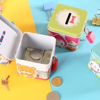 Tirelire personnalisée en métal sécurisée pour enfants, boîte à monnaie carrée avec serrure
