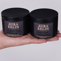 Lilin Kedelai Label Pribadi Mewah Aromaterapi Alami Beraroma Kristal untuk Thanksgiving, Diwali, Paskah, Ramadhan dalam Kaleng Besi Hitam