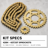 Kit Rantai dan Gir Motor 428H 42T 15T Baja Paduan Emas 20.6KN Heavy Duty untuk Bajaj Pulsar 135 180 Motor Jalanan