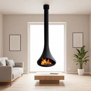 Cheminée suspendue décorative moderne Camiol, poêle à bois noir <span class=keywords><strong>suspendu</strong></span>, bioéthanol et charbon de bois, en vente - Product Image 1