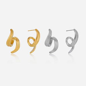 <b>Stud</b> <b>Earrings</b> 18K Gold Stainless Steel Spiral Design Minimalist Fashion Jewelry For Women - Product Image 1
