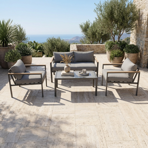 Moderno Conjunto <span class=keywords><strong>de</strong></span> Sofá <span class=keywords><strong>de</strong></span> Exterior <span class=keywords><strong>de</strong></span> 4 Piezas con Estructura <span class=keywords><strong>de</strong></span> Acero y Mesa con Tapa <span class=keywords><strong>de</strong></span> Vidrio, Muebles <span class=keywords><strong>de</strong></span> Jardín <span class=keywords><strong>para</strong></span> 4 Personas, Tela <span class=keywords><strong>de</strong></span> 200g, Cojín <span class=keywords><strong>de</strong></span> 8cm <span class=keywords><strong>de</strong></span> Grosor - Product Image 4