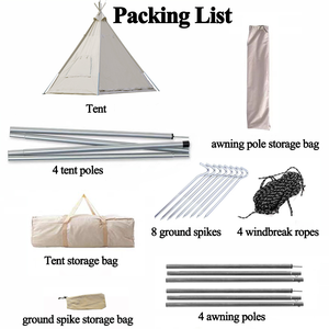 Tente indienne légère d'extérieur avec auvent, tente pyramidale portable de luxe, tente de camping pliante et résistante aux intempéries (2.2*2.2m/7.2 * 7.2ft) - Product Image 3