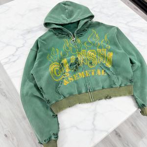 Vintage Thick Cotton Graphic Zipper <b>Hoodie</b> Custom Printed Oversized <b>Zip</b> <b>Up</b> <b>Hoodie</b> Premium Drop Shoulder Washed Distressed <b>Hoodie</b> - Product Image 1