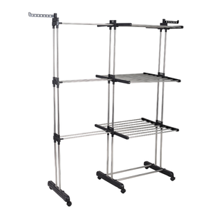 Portable Foldable Stainless Steel Four-Layer <strong>Clothing</strong> <strong>Drying</strong> Rack Home Use Standing Laundry Hanger <strong>Stand</strong> <strong>for</strong> Living Room - Product Image 1