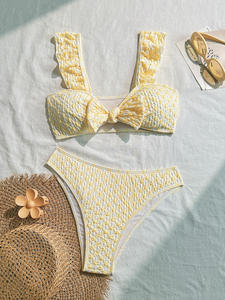 Conjunto de Bikini con Volantes y Estampado Animal Amarillo para Mujer, con Sujetador Acolchado y Tanga, de Secado Rápido, para Playa y Verano - Product Image 2