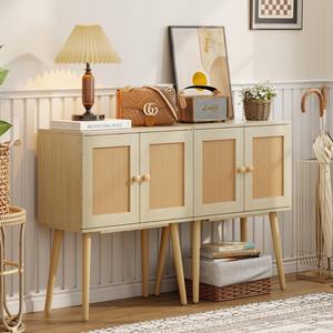 Buffet <span class=keywords><strong>d</strong></span>'appoint en bois style bohème pour petits espaces, avec porte en rotin, MOQ 300, pour salon - Product Image 1