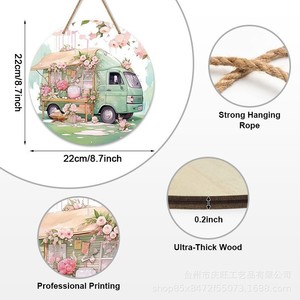 Letrero de madera con diseño de flores de primavera, decoración circular para el hogar, artículo colgante para sala de estar, balcón exterior - Product Image 4