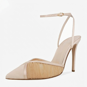 Escarpins slingback à talon aiguille pour femme, à bout pointu, en maille froncée, avec bride de cheville, vente en gros OEM - Product Image 6