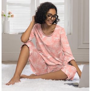CustomWomen's <b>Pajama</b> <b>Set</b> 2 Piece Capri Sleepwear With Pockets Soft Knitted Lounge Wear For Women - Product Image 4