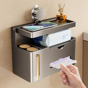 Meiruide Wall Mount Tissue Holder Gun Ash Rectangular No Drilling Required Suction Cup Storage Rack - Product Image 4